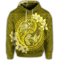 Hawaiian Yin Yang Turtle Shark Hibiscus Plumeria Hoodie Yellow - Polynesian Pride
