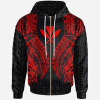 Hawaii Zip up Hoodie Polynesian Lion Head Red Style Unisex Red - Polynesian Pride