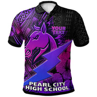 Hawaii Custom Polo Shirt Pearl City High School Horse and Thunder Hibiscus Polynesian LT10 - Polynesian Pride