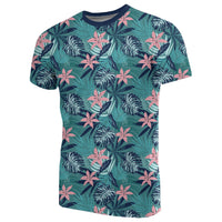 Hawaii Tropical Monstera Leaf Blue T Shirt - Polynesian Pride