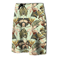 Hawaii Vintage Tropical Jungle Leaves Orchid Bird Board Shorts - Polynesian Pride