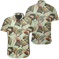 Hawaiian Shirt - Vintage Tropical Jungle Leaves Orchid Bird Shirt Unisex Black - Polynesian Pride
