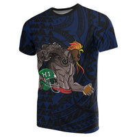 Polynesian Kakau Blue Hawaii Warrior Football T Shirt - Polynesian Pride