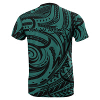 Polynesian Kakau Turquoise Hawaii Warrior Football T Shirt - Polynesian Pride