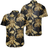 Hawaiian Shirt - Watercolor Flamingos Palm Trees Beautiful Seamless Shirt Unisex Black - Polynesian Pride