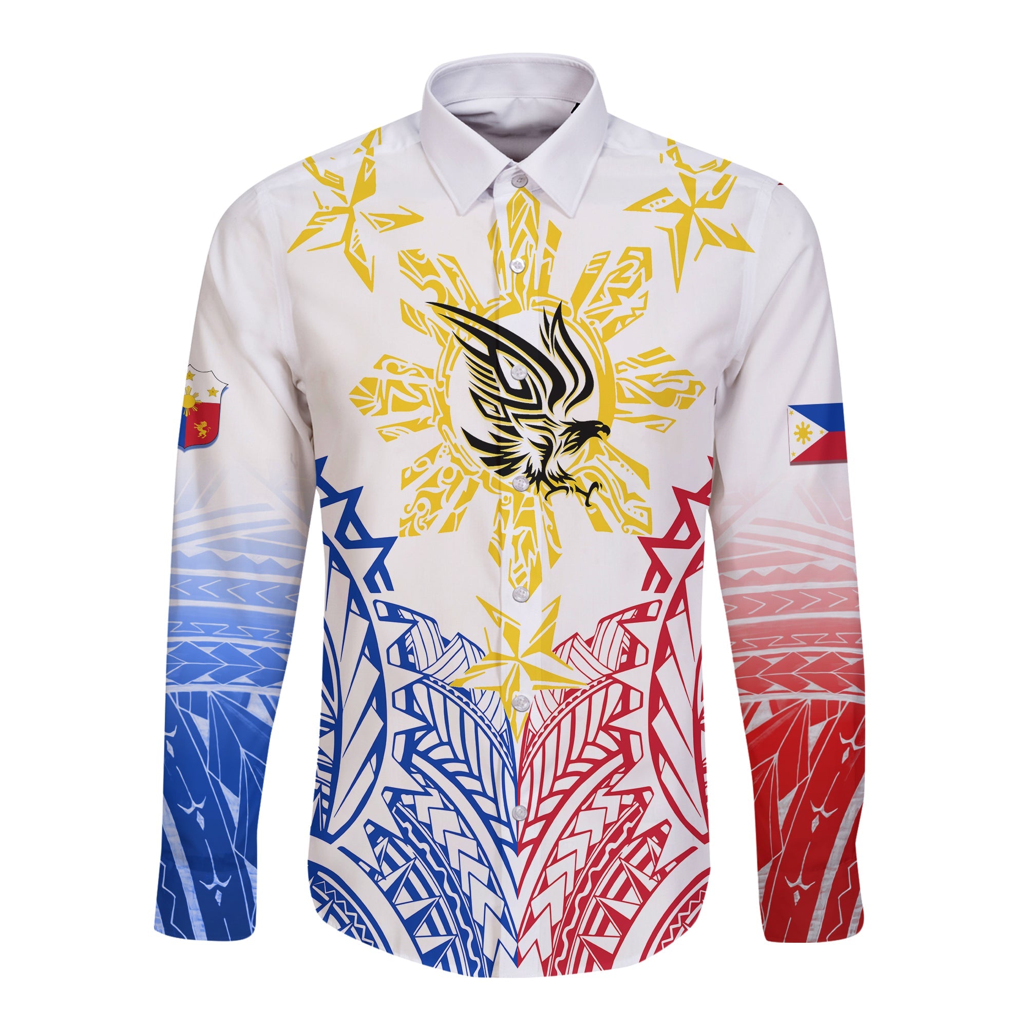 Philippines Personalised Long Sleeves Button Shirt Filipino Sun with Eagle LT7 Unisex White - Polynesian Pride