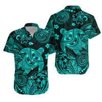 Hawaii Turtle Polynesian Matching Dress and Hawaiian Shirt Matching Couples Outfit Plumeria Flower Unique Style Turquoise LT8 No Dress Turquoise - Polynesian Pride
