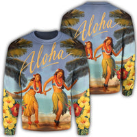Hawaiian Aloha Hula Girl Hibiscus Polynesian Sweatshirt - AH Unisex Black - Polynesian Pride