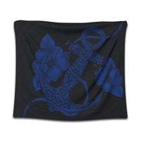 Hawaiian Anchor Poly Tribal Hibiscus Polynesian Tapestry Blue - AH Wall Tapestry Black - Polynesian Pride