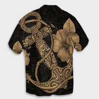 Hawaiian Anchor Poly Tribal Hibiscus Polynesian Hawaiian Shirt Gold - AH - Polynesian Pride