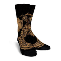 Hawaiian Anchor Poly Tribal Hibiscus Polynesian Crew Socks Gold - AH - Polynesian Pride