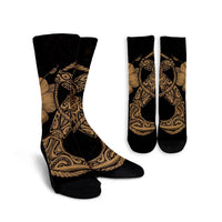 Hawaiian Anchor Poly Tribal Hibiscus Polynesian Crew Socks Gold - AH Crew Socks White - Polynesian Pride