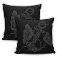 Hawaiian Anchor Poly Tribal Hibiscus Polynesian Pillow Covers Gray - AH - Polynesian Pride