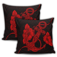 Hawaiian Anchor Poly Tribal Hibiscus Polynesian Pillow Covers Red - AH - Polynesian Pride