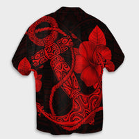 Hawaiian Anchor Poly Tribal Hibiscus Polynesian Hawaiian Shirt Red - AH - Polynesian Pride
