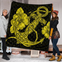 Hawaiian Anchor Poly Tribal Hibiscus Polynesian Premium Quilts Yellow - AH - Polynesian Pride