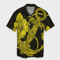 Hawaiian Anchor Poly Tribal Hibiscus Polynesian Hawaiian Shirt Yellow - AH Unisex Black - Polynesian Pride