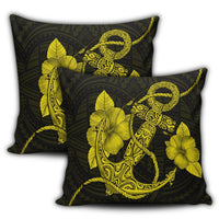 Hawaiian Anchor Poly Tribal Hibiscus Polynesian Pillow Covers Yellow - AH - Polynesian Pride