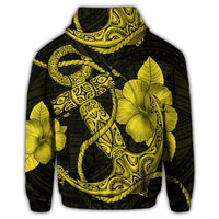 Hawaiian Anchor Poly Tribal Hibiscus Polynesian Zip Hoodie Yellow - Polynesian Pride