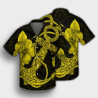 Hawaiian Anchor Poly Tribal Hibiscus Polynesian Hawaiian Shirt Yellow - AH - Polynesian Pride