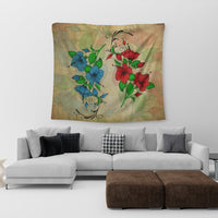 Hawaiian Blue And Red Hibiscus Polynesian Tapestry - AH - Polynesian Pride