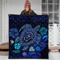 Hawaiian Blue Ocean Honu And Flowers Premium Quilts AH - Polynesian Pride