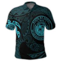 Hawaiian Coat Of Arms Turtle Polynesian Polo Shirt Blue - Polynesian Pride