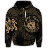 Hawaiian Coat of Arms Turtle Polynesian Zip Hoodie Gold - Polynesian Pride