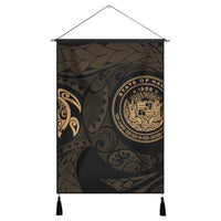 Hawaiian Coat Of Arms Turtle Polynesian Hanging Poster Gold AH Hanging Poster Cotton And Linen - Polynesian Pride