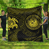 Hawaiian Coat Of Arms Turtle Polynesian Premium Quilts Yellow AH Black - Polynesian Pride