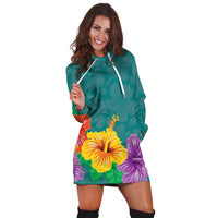 Hawaiian Colorful Hibiscus Polynesian Hoodie Dress - AH - Polynesian Pride