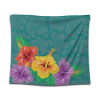 Hawaiian Colorful Hibiscus Polynesian Tapestry - AH Wall Tapestry Black - Polynesian Pride