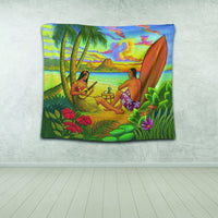 Hawaiian Couple Sing A Song On Beach Sunset Tapestry - AH - Polynesian Pride