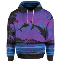 Custom Hawaiian Dolphin In Night Polynesian Hoodie - Polynesian Pride