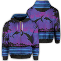 Hawaiian Dolphin In Night Polynesian Zip Hoodie Unisex Art - Polynesian Pride