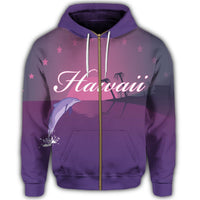 Hawaiian Dolphin Violet Polynesian Zip Hoodie - Polynesian Pride