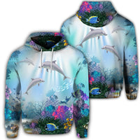 Hawaiian Dolphins Play The Ocean Polynesian Hoodie Unisex Art - Polynesian Pride
