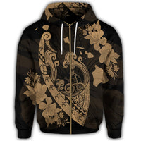 Hawaiian Fish Hook Hibiscus Banzai Surfing Polynesian Zip Hoodie Gold - Polynesian Pride