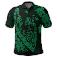Hawaiian Fish Hook Hibiscus Banzai Surfing Polynesian Polo Shirt Green - Polynesian Pride