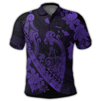 Hawaiian Fish Hook Hibiscus Banzai Surfing Polynesian Polo Shirt Purple - Polynesian Pride