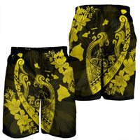 Hawaiian Fish Hook Hibiscus Banzai Surfing Polynesian Men's Shorts Yellow - AH - Polynesian Pride