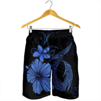 Hawaiian Fish Hook Hibiscus Plumeria Polynesian Men's Shorts - Blue - AH - Polynesian Pride