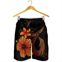 Hawaiian Fish Hook Hibiscus Plumeria Polynesian Men's Shorts - Orange - AH - Polynesian Pride