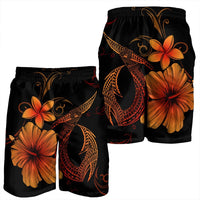 Hawaiian Fish Hook Hibiscus Plumeria Polynesian Men's Shorts - Orange - AH - Polynesian Pride
