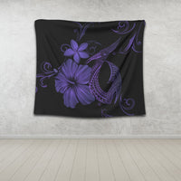 Hawaiian Fish Hook Hibiscus Plumeria Polynesian Tapestry - Purple - AH - Polynesian Pride