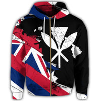 Hawaiian Flag Hawaii Map Kanaka Polynesian Zip Hoodie Classic Style - Polynesian Pride