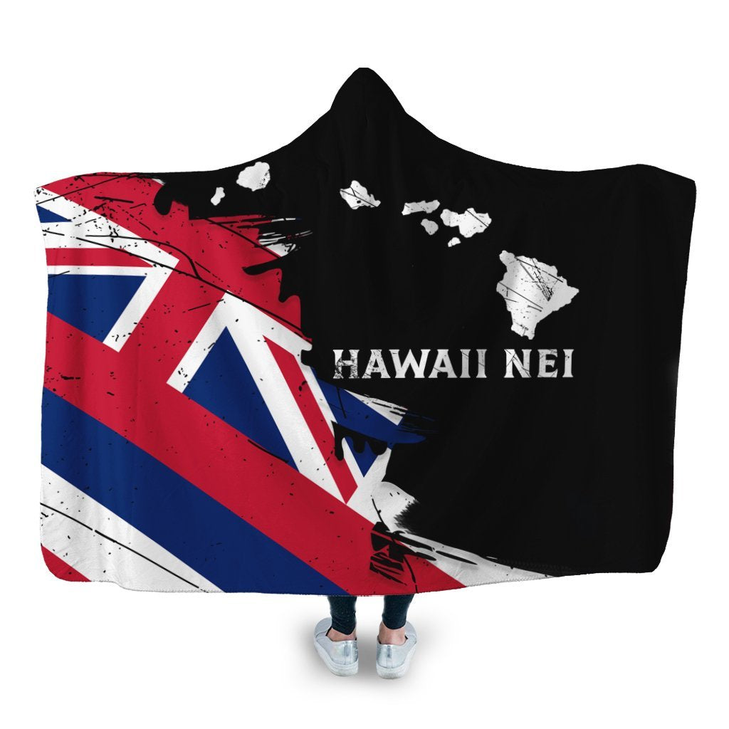 Hawaiian Flag Hawaii Map Nei Polynesian Hooded Blanket - Classic Style Hooded Blanket White - Polynesian Pride