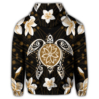 Hawaiian Gold Turtle Plumeria Zip Hoodie - Polynesian Pride