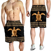 Hawaiian Golden Turtle Hibiscus Plumeria Polynesian Men's Shorts - AH - Polynesian Pride