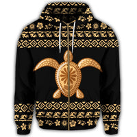 Hawaiian Golden Turtle Hibiscus Plumeria Polynesian Zip Hoodie - Polynesian Pride